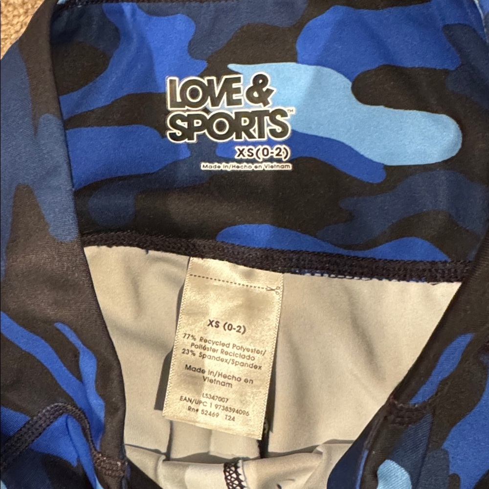 Love & Sports Camo Leggings SIZE XS Blue Black High Rise Compression Athletic - Picture 2 of 4